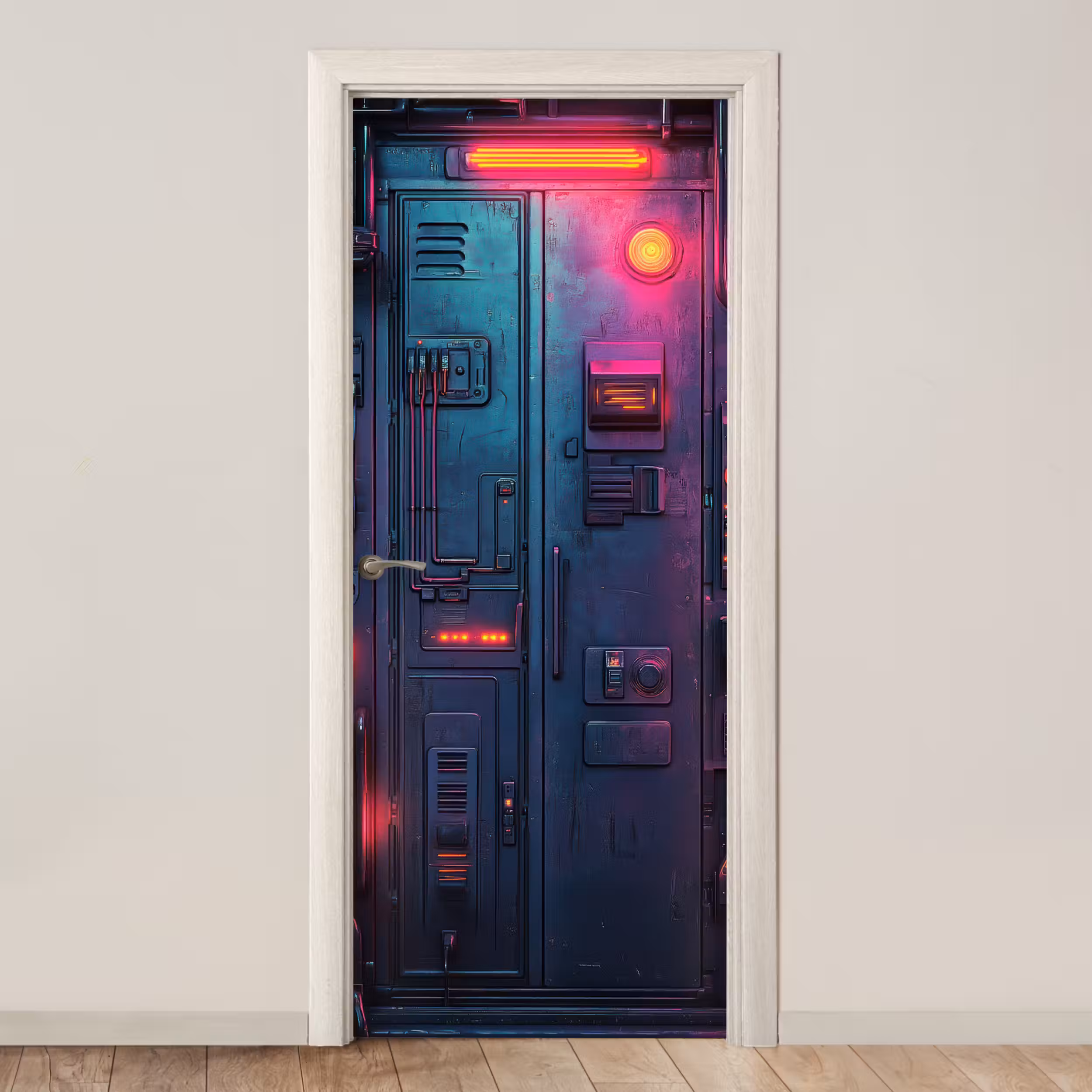 Deursticker - Deur - Futuristisch - Blauw - Roze - Neon