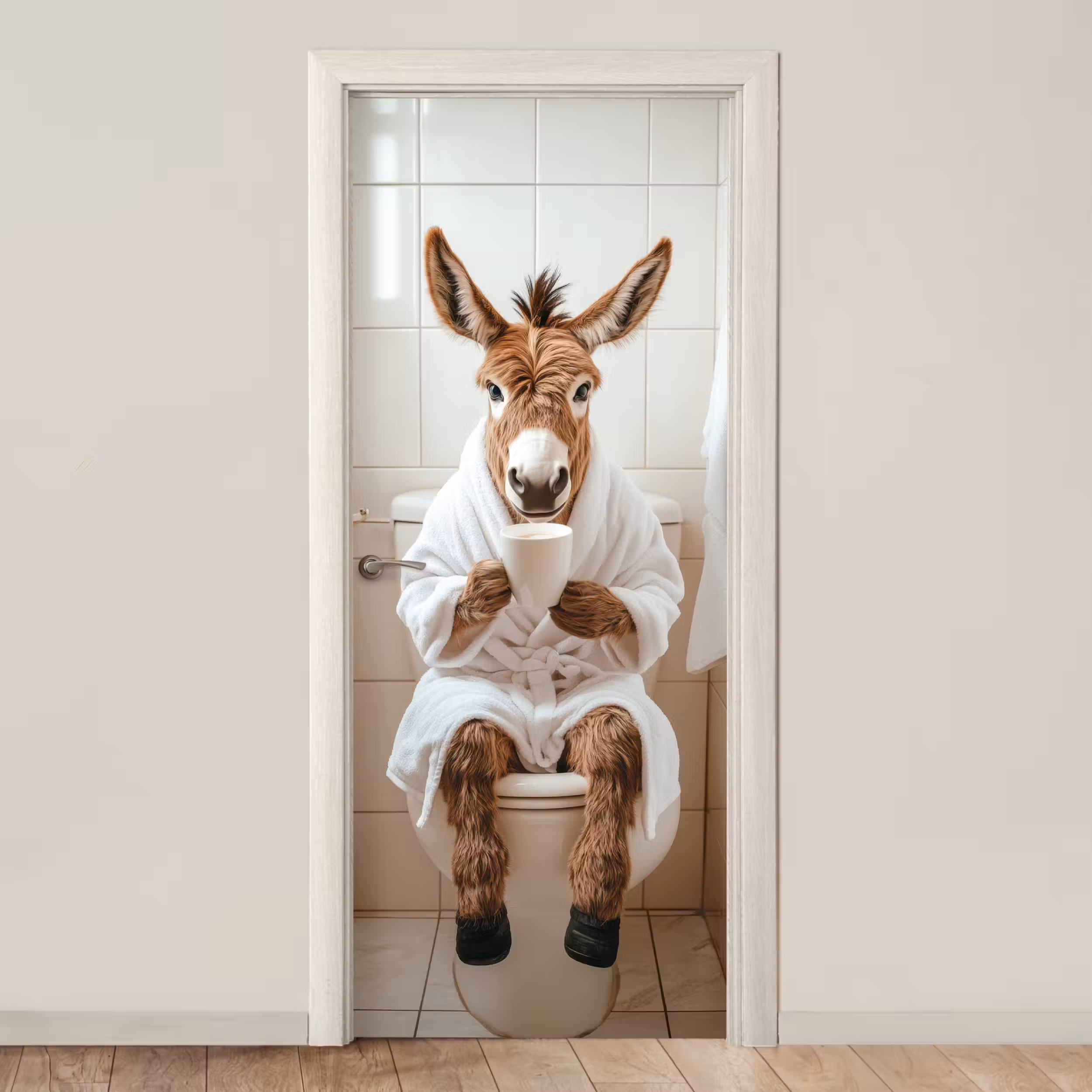 Deursticker - Ezel - WC - Grappig - Badjas - Dier