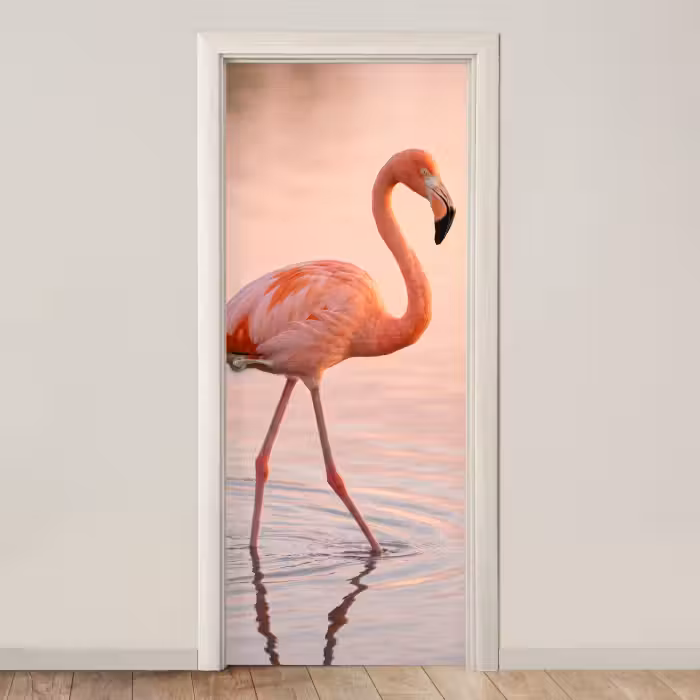 Deursticker - Flamingo - Water - Roze