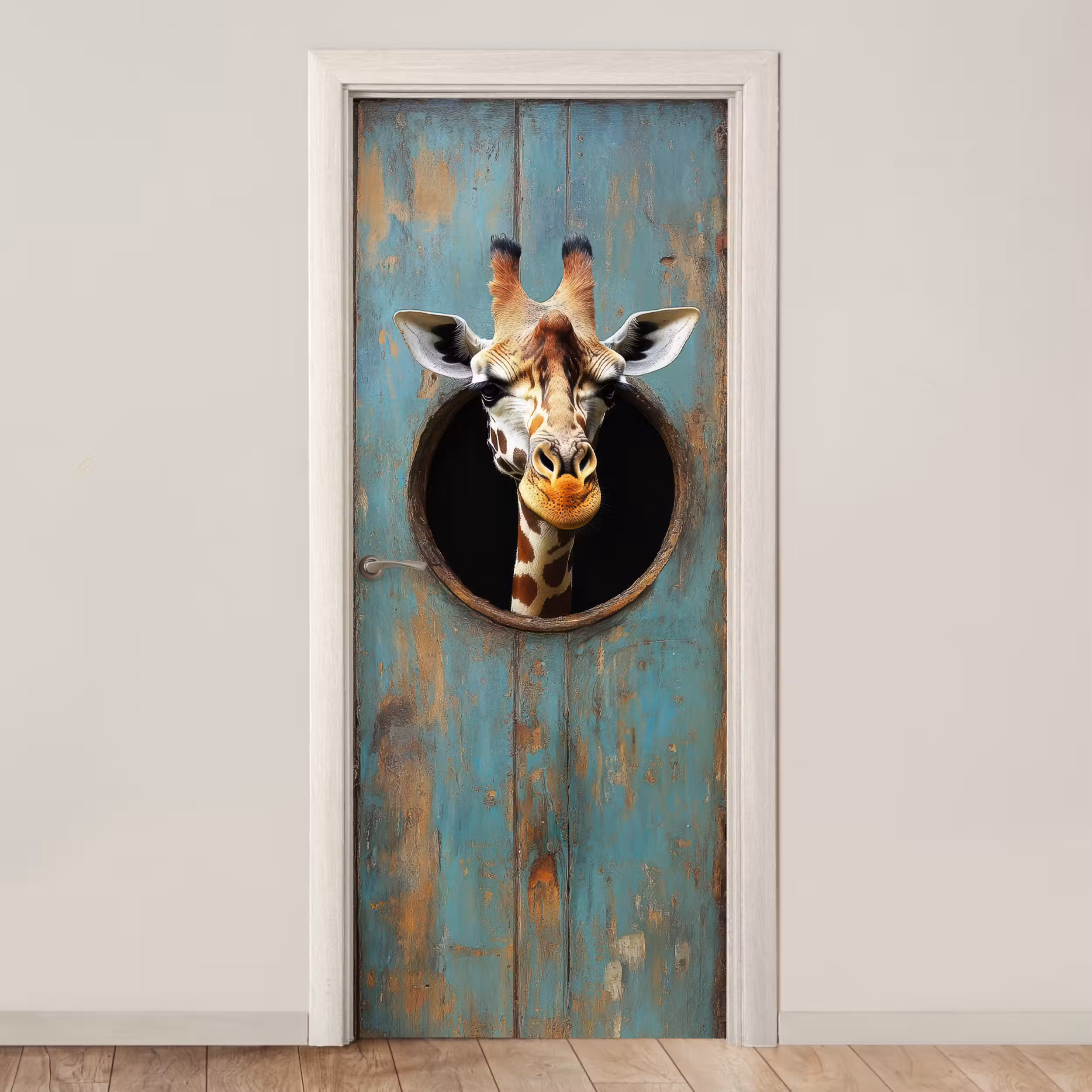 Deursticker - Giraf - Hout - Doorkijk - Dieren - Kop