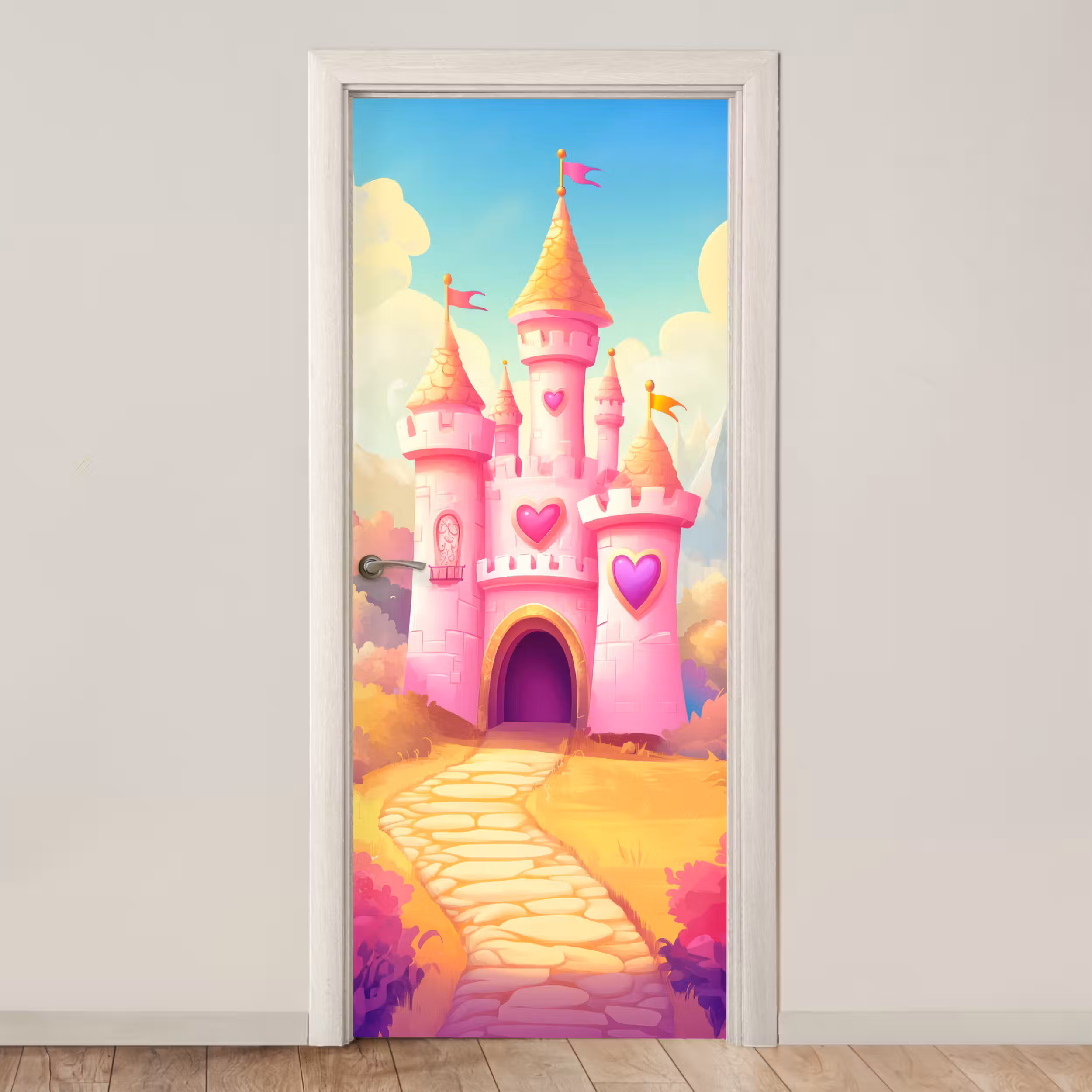 Deursticker - Kasteel - Roze - Pad - Sprookje - Fantasie