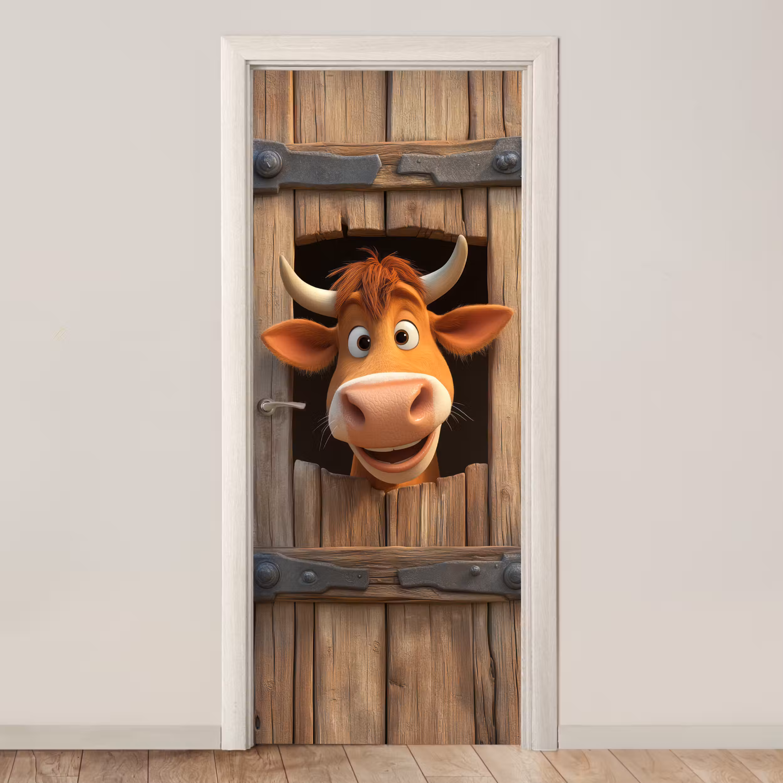 Deursticker - Koe - Bruin - Boerderij - Schuur - Raam