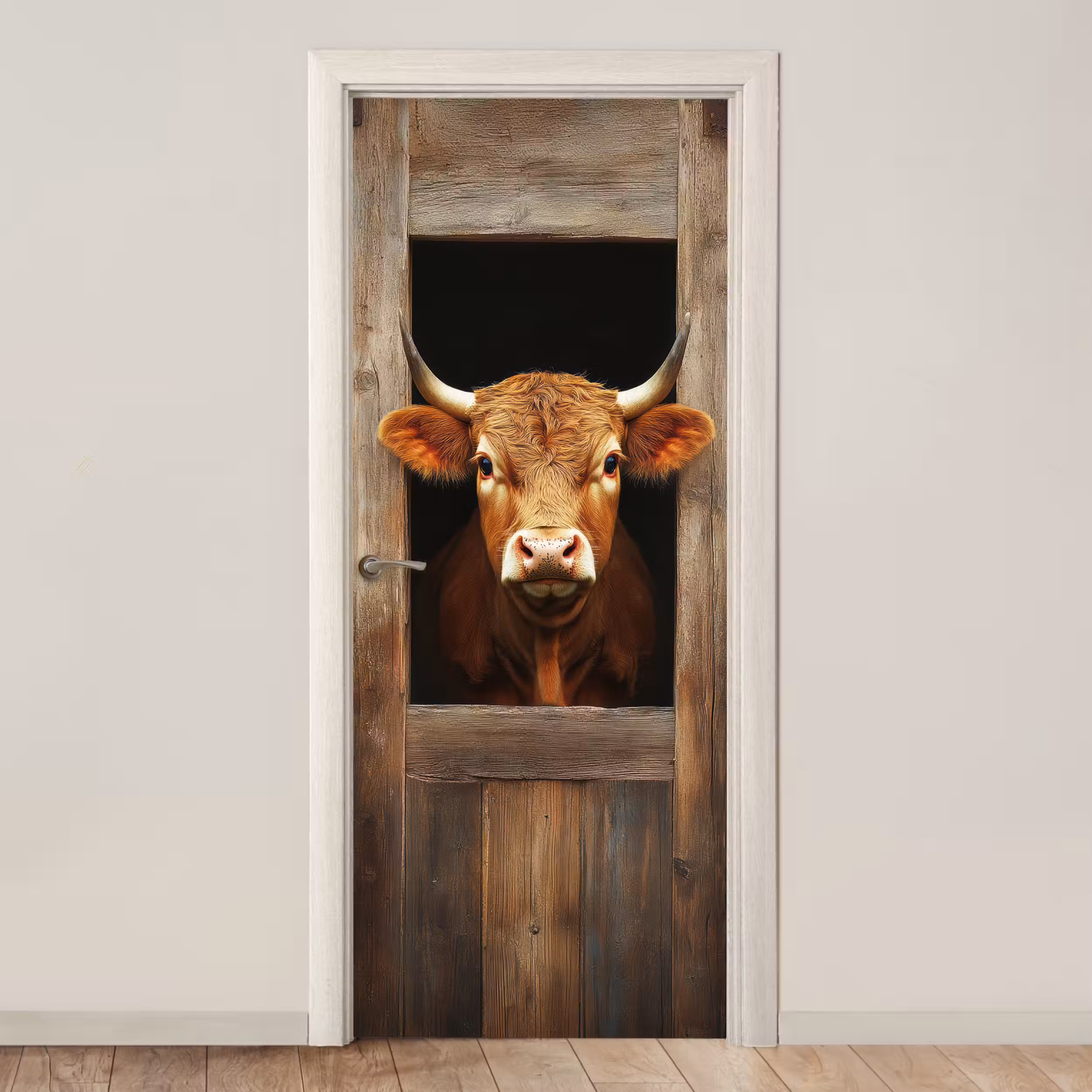 Deursticker - Koe - Doorkijk - Raam - Hout - Dieren