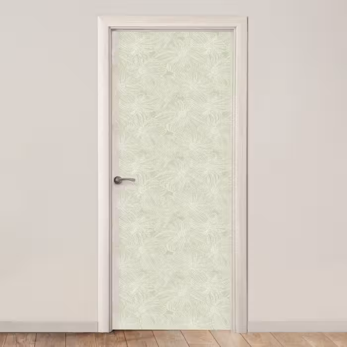 Deursticker met naam - Bloemen Lijntekening Saliegroen
