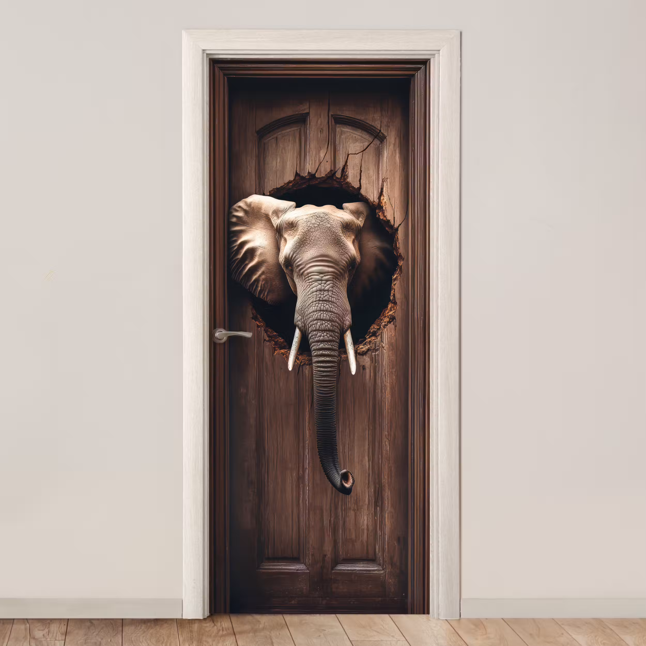 Deursticker - Olifant - Doorkijk - Deur - Houtlook