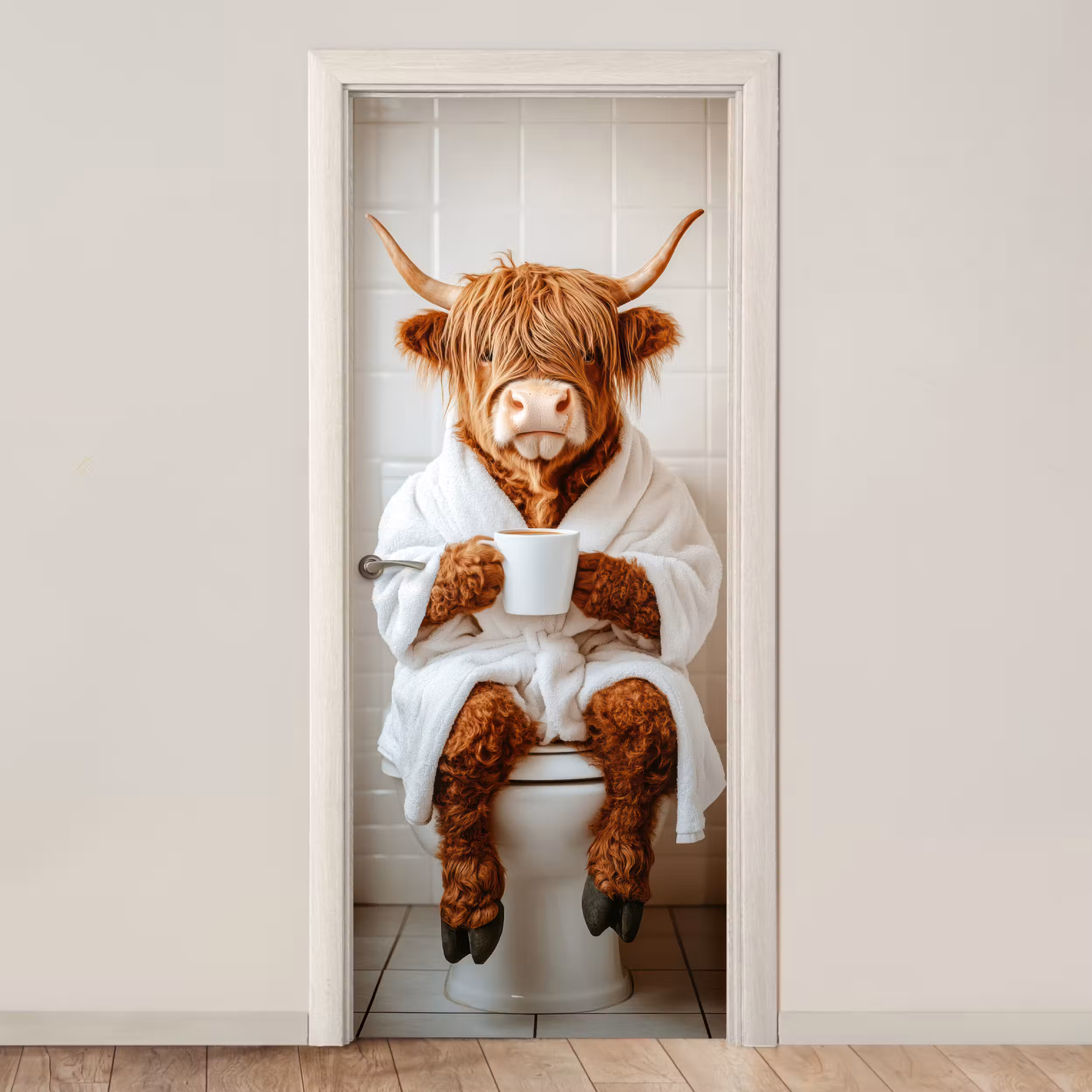 Deursticker - Schotse Hooglander - WC - Badjas - Modern - Dieren