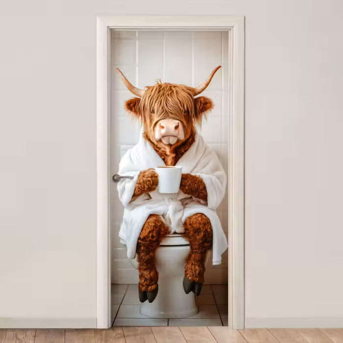 Deursticker - Schotse Hooglander - WC - Badjas - Modern - Dieren