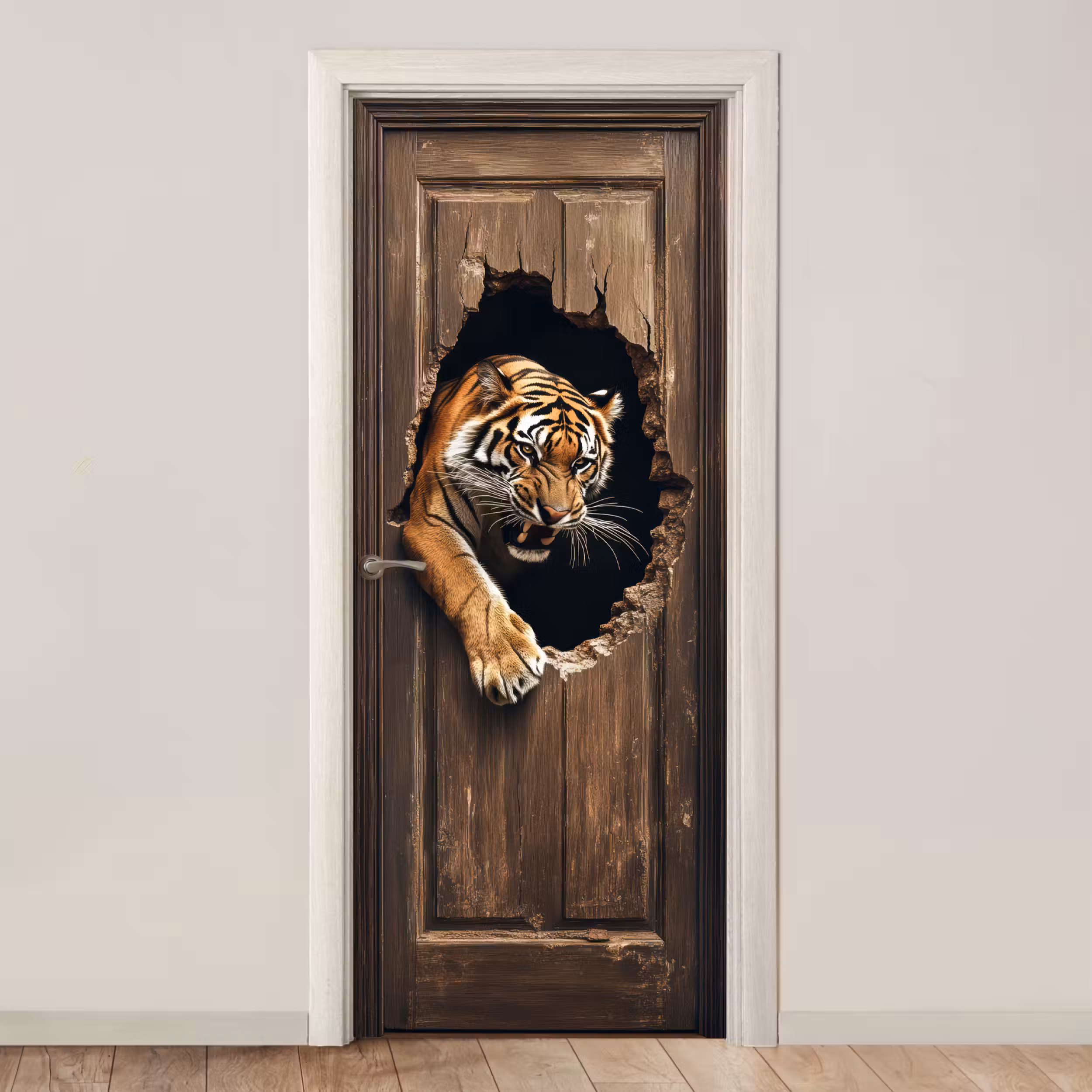 Deursticker - Tijger - Doorkijk - Deur - Hout - Dieren