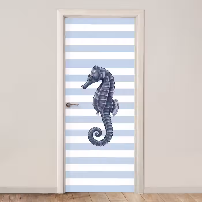 Deursticker - Vis - Oceaan - Illustratie - Blauw - Strepen