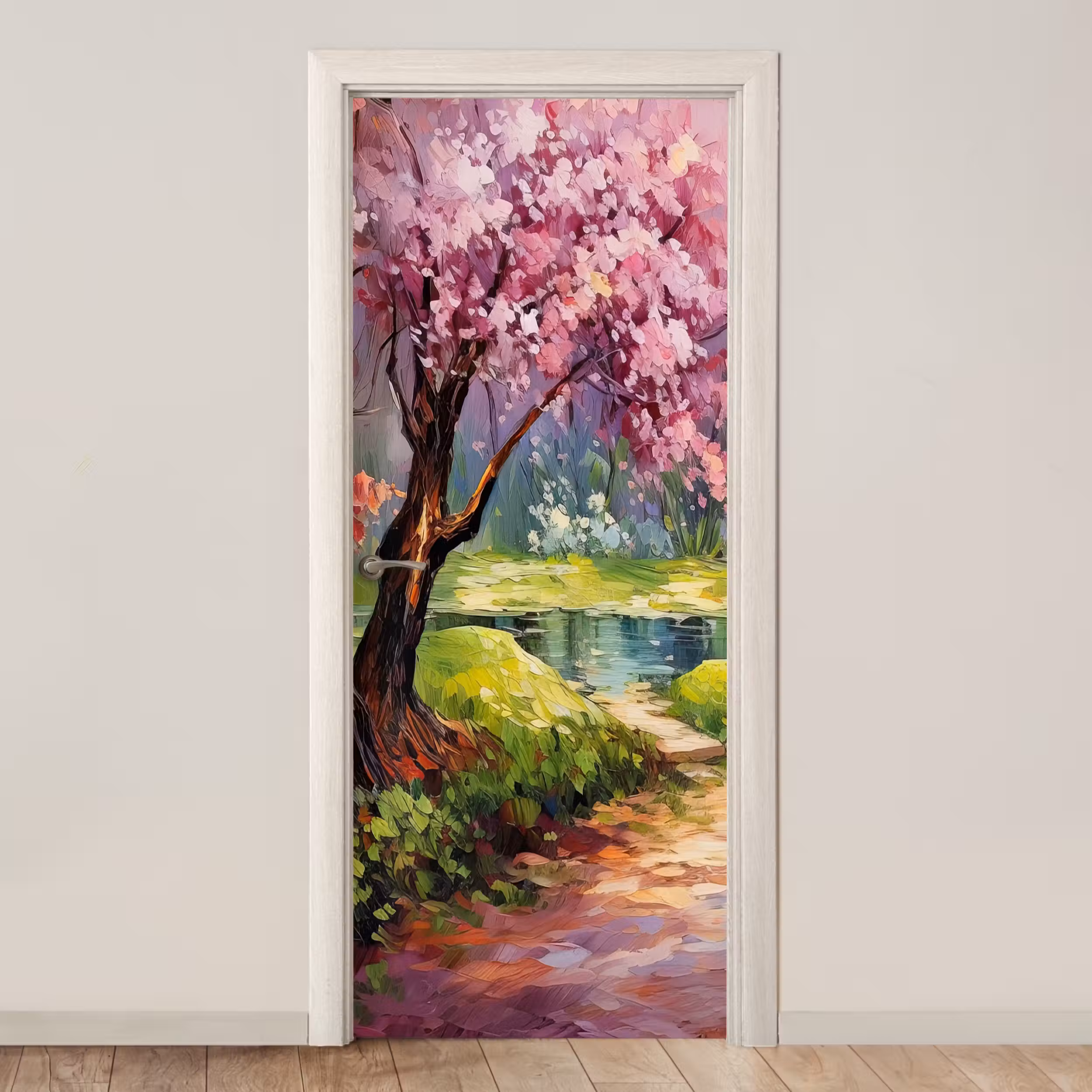 Deursticker - Watercolor - Natuur - Bomen - Kunst - Bloemen