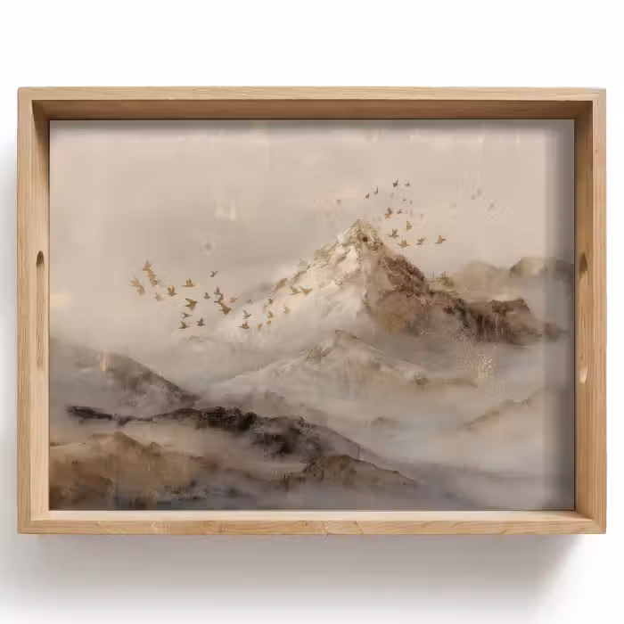 Dienblad - Berglandschap - Mist - Penseelstreken