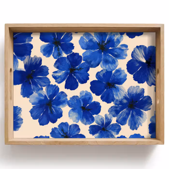 Dienblad - Bloemen - Blauw -Patroon - Wit