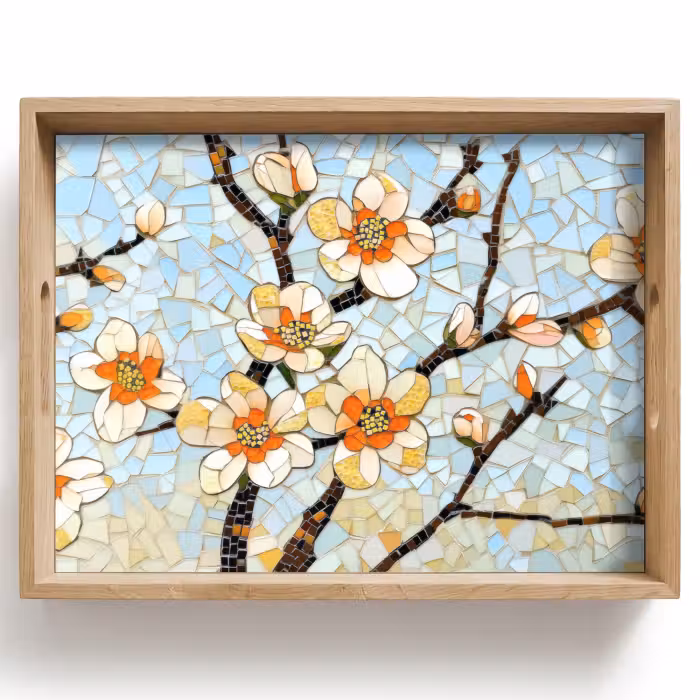 Dienblad - Bloesems - Wit - Mozaïek - Tak