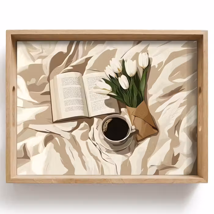 Dienblad - Boek - Illustratie - Tulpen - Koffie