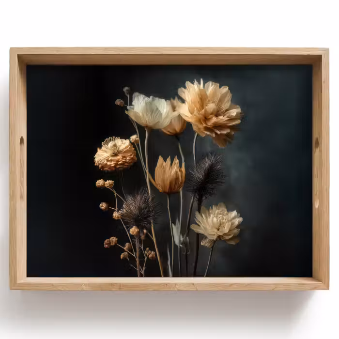 Dienblad - Boeket - Bloemen - Licht - Zwart