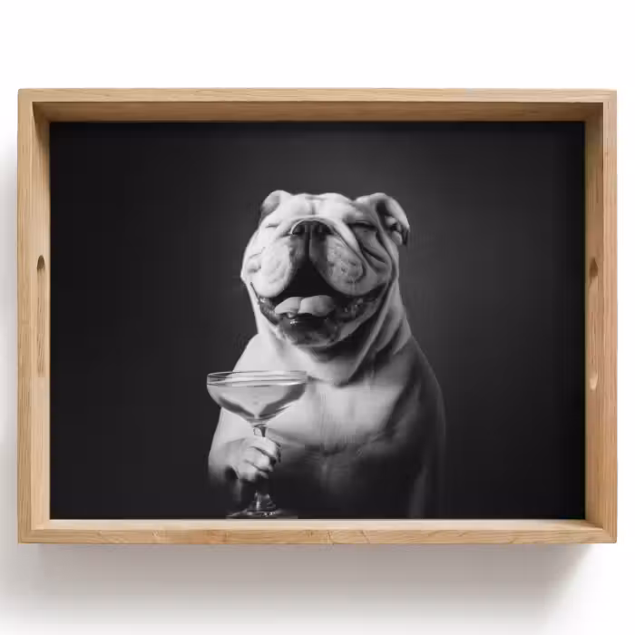 Dienblad - Buldog - Hond - Glas