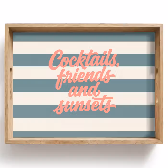 Dienblad - Cocktails - Strepen - Blauw - Koraal