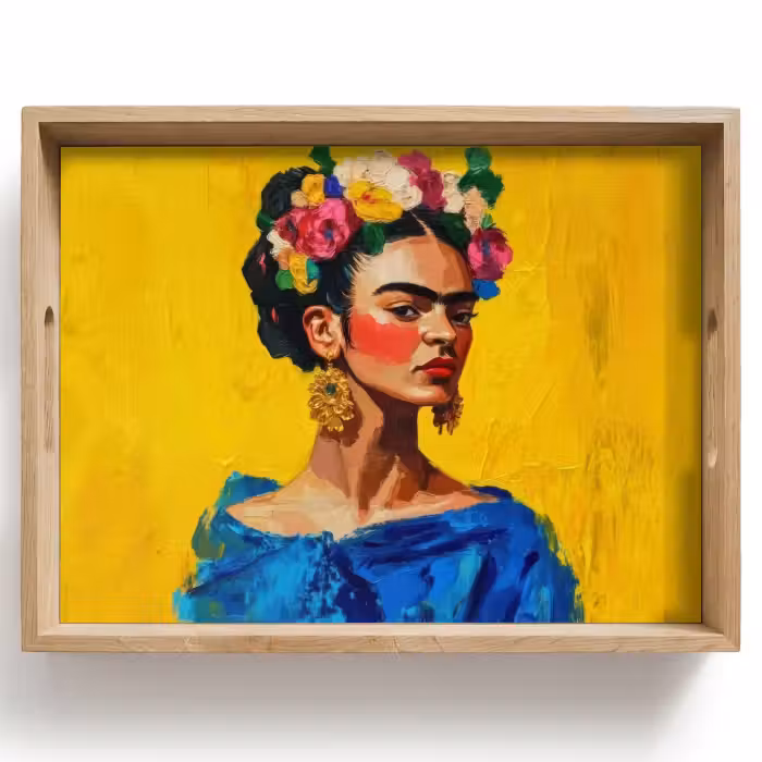 Dienblad - Frida Kahlo - Vrouw - Geel - Blauw - Bloemen