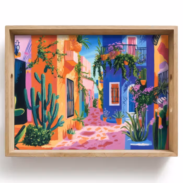 Dienblad - Geel - Blauw - Oranje - Huis