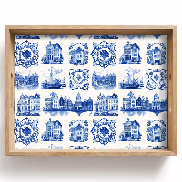 Dienblad - Huizen - Schepen - Blauw