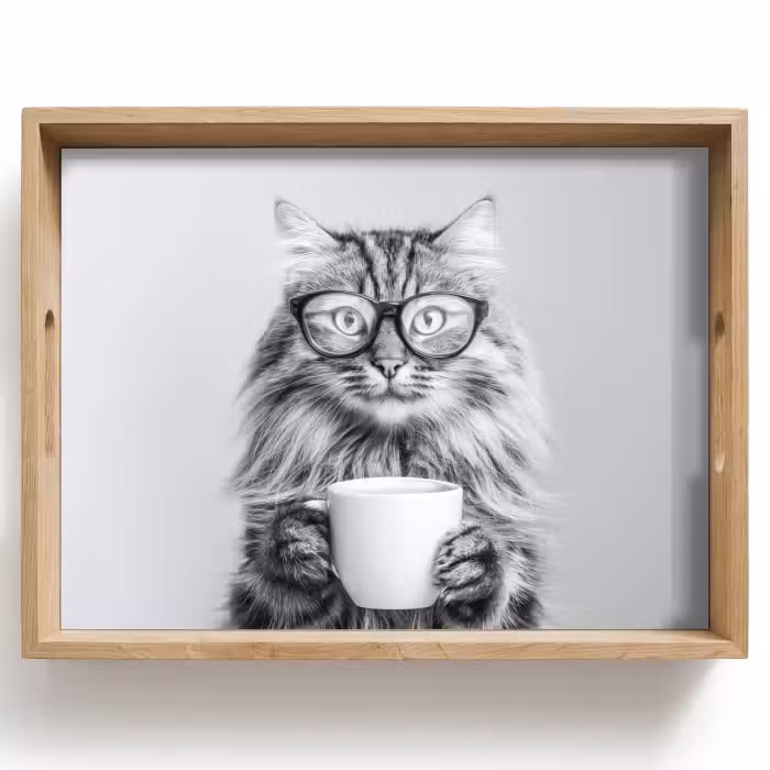 Dienblad - Kat - Bril - Mok - Pluizig