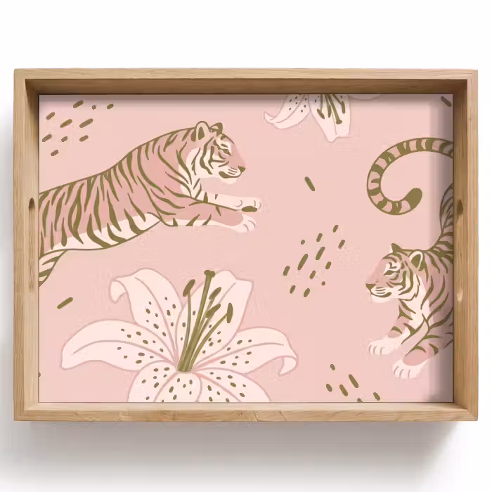 Dienblad - Kat - Springend - Bloemen - Abstract - Roze