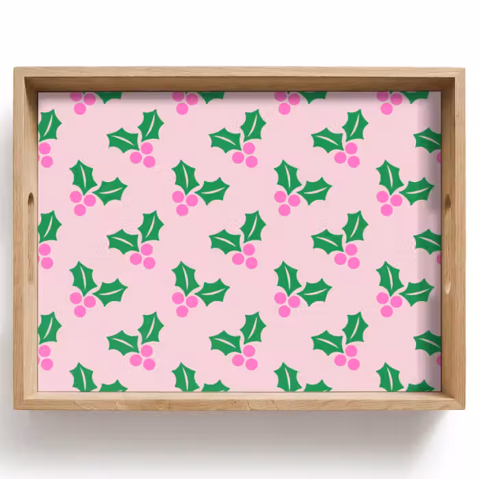 Dienblad - Kerst - Hulst - Roze