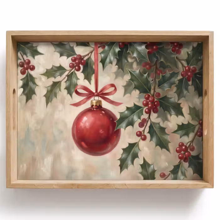 Dienblad - Kerstbal - Hulst - Rood