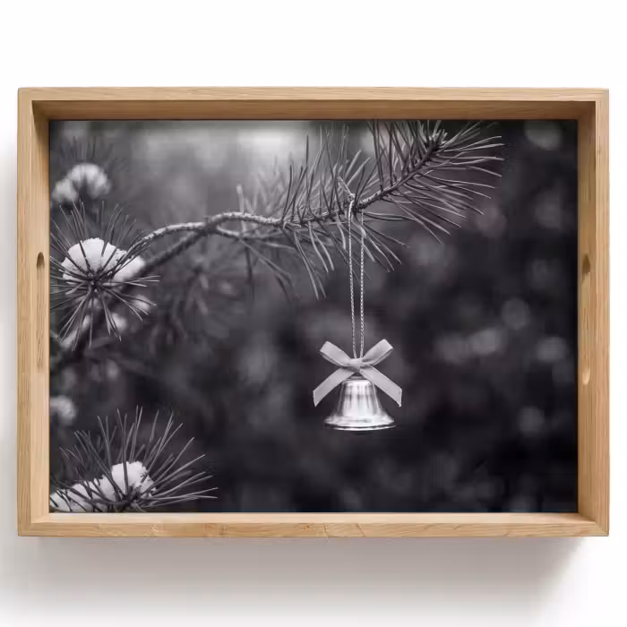 Dienblad - Kerstbel - Boom - Zwart-wit