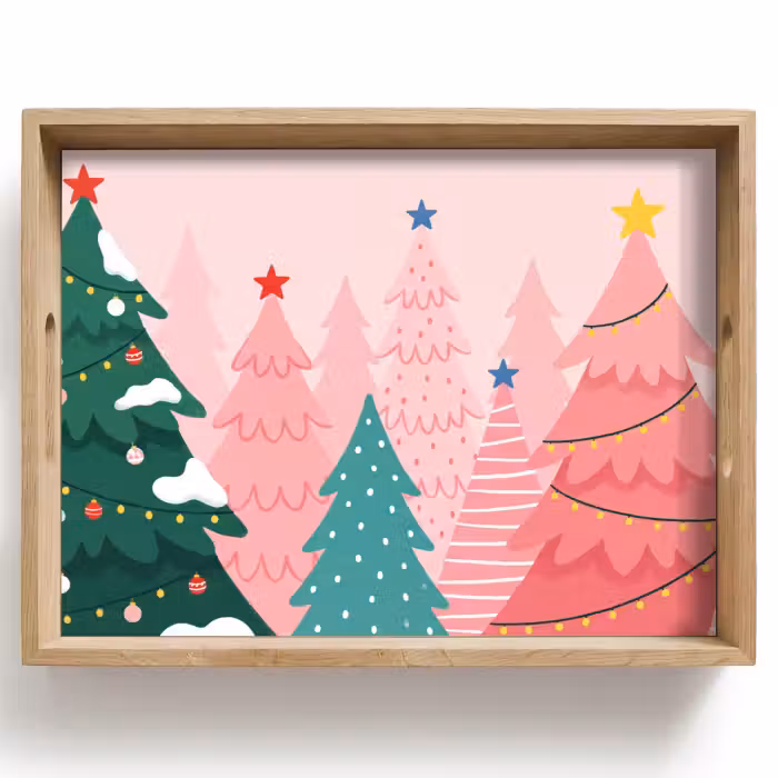 Dienblad - Kerstbomen - Illustratie - Roze
