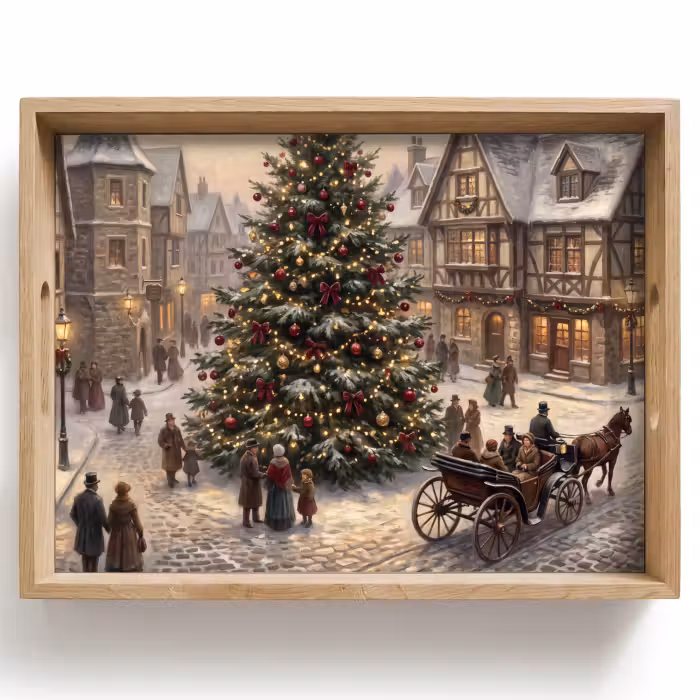Dienblad - Kerstboom - Sneeuw - Stad