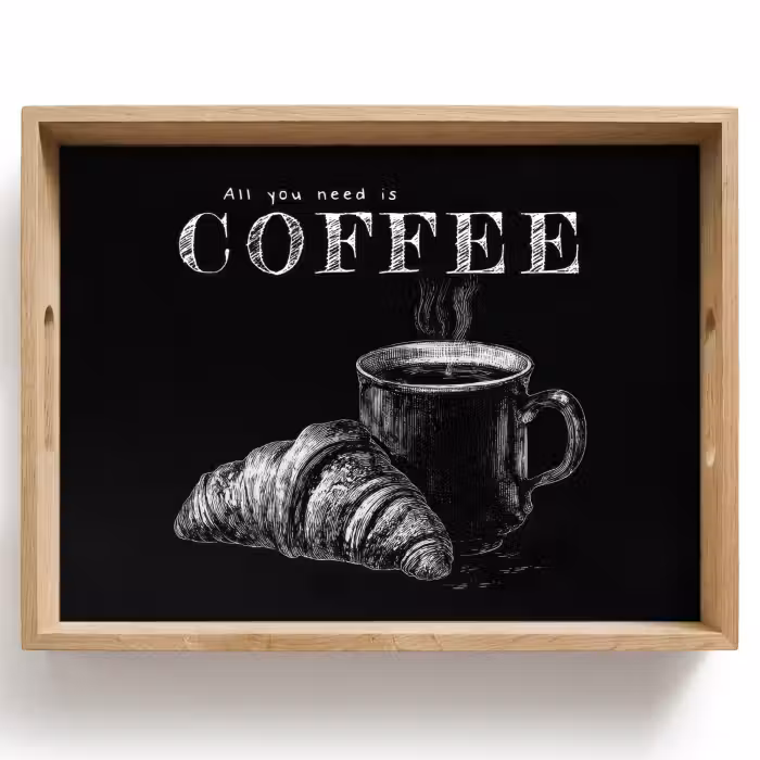 Dienblad - Koffie - Croissant - Tekst