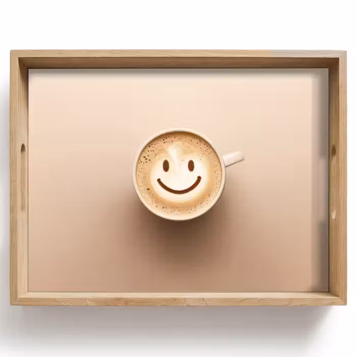 Dienblad - Koffie - Melkschuim - Lach - Beige