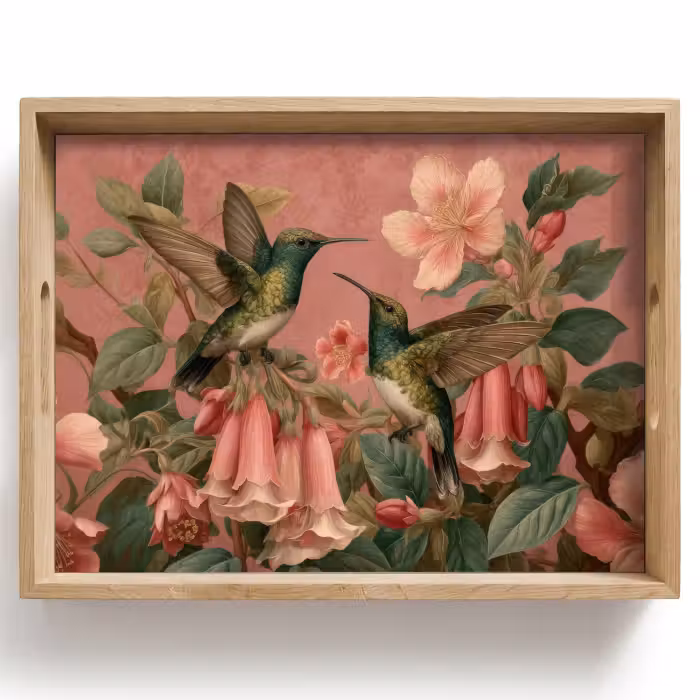 Dienblad - Kolibries - Bloemen - Groen - Roze