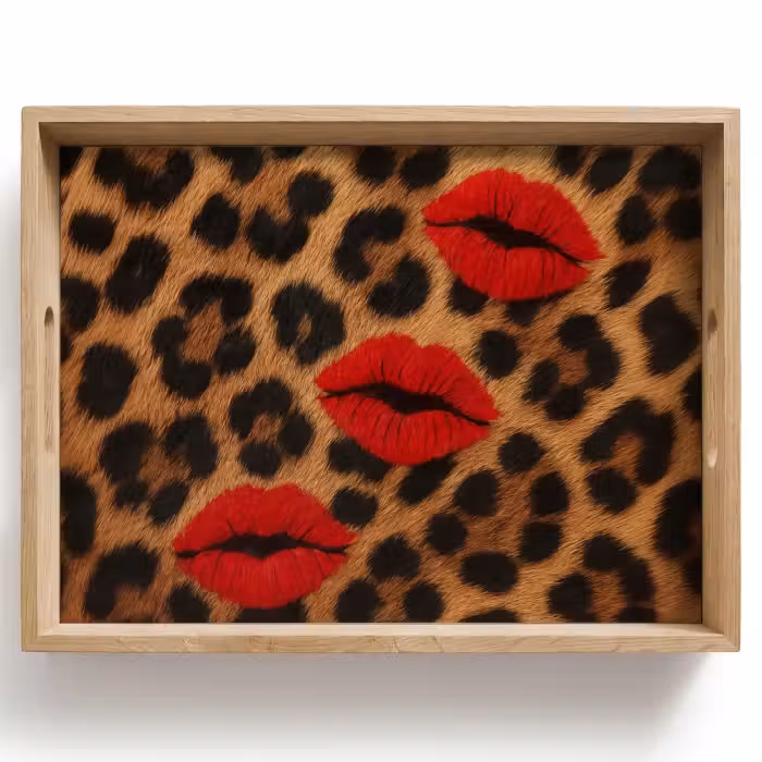 Dienblad - Lippen - Drie - Rood - Panterprint