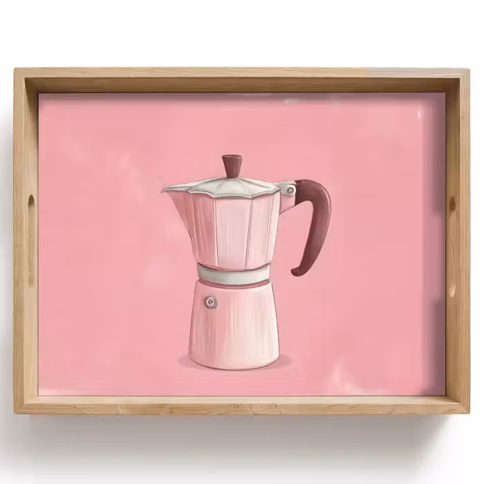 Dienblad - Roze - Mokkapot - Illustratie - Koffie