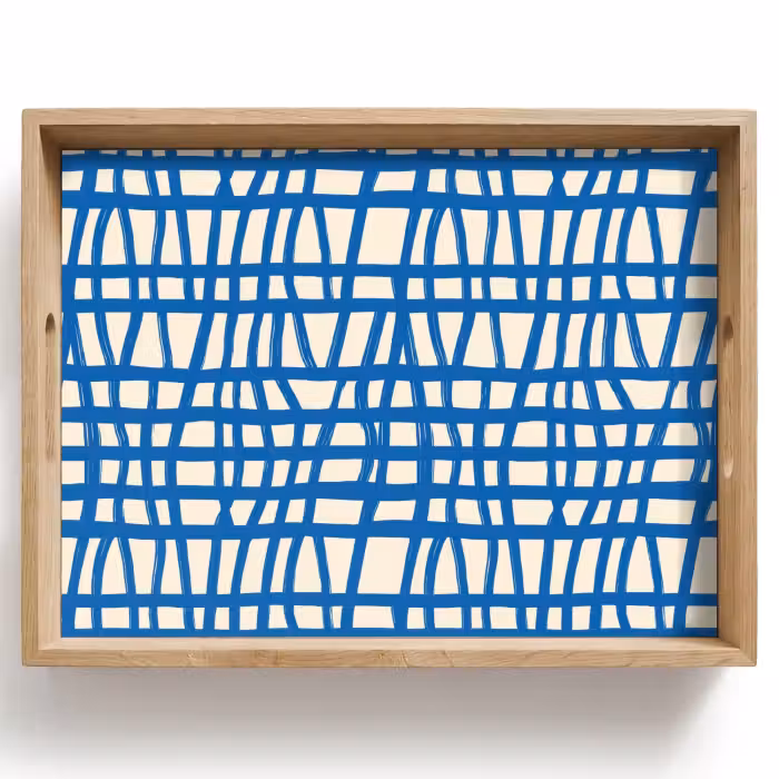 Dienblad - Ruitpatroon - Blauw - Crème