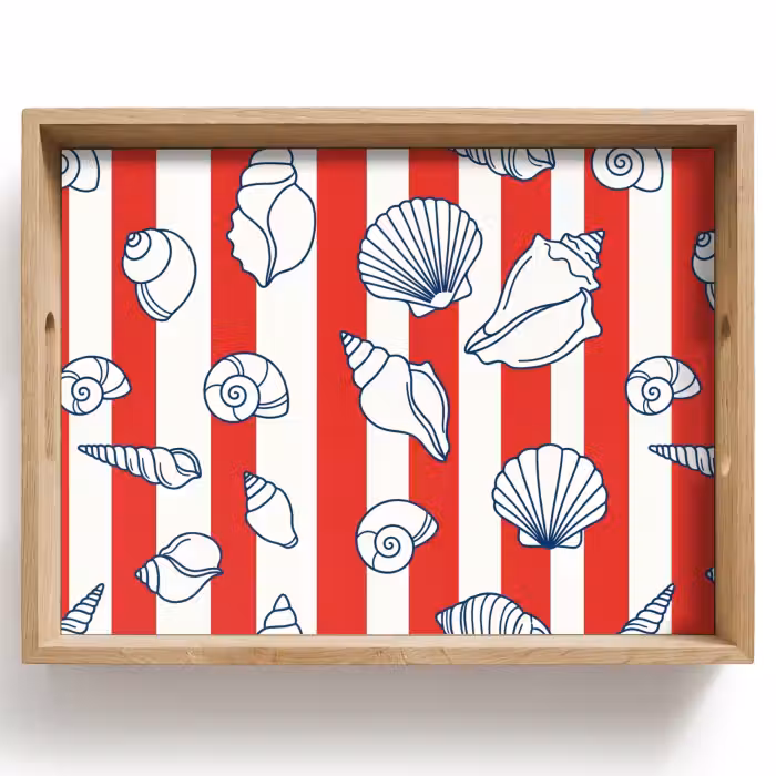 Dienblad - Schelp - Zeedieren - Zomer - Illustratie - Rood - Blauw