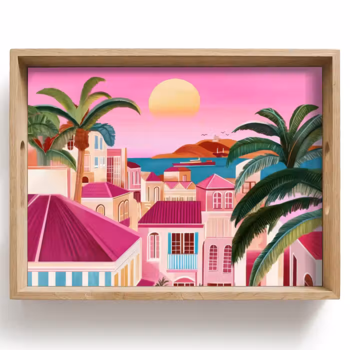 Dienblad - Stad - Roze - Palmbomen