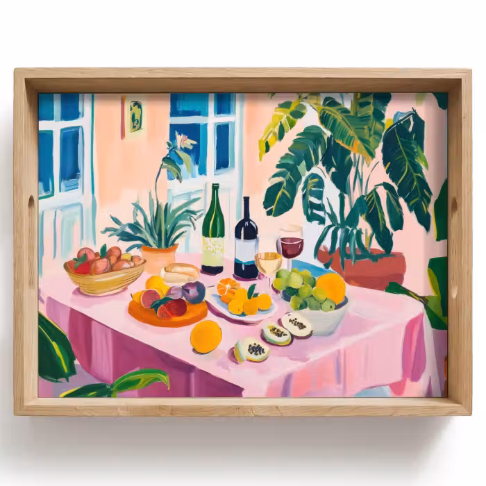 Dienblad - Tafel - Wijn - Fruit