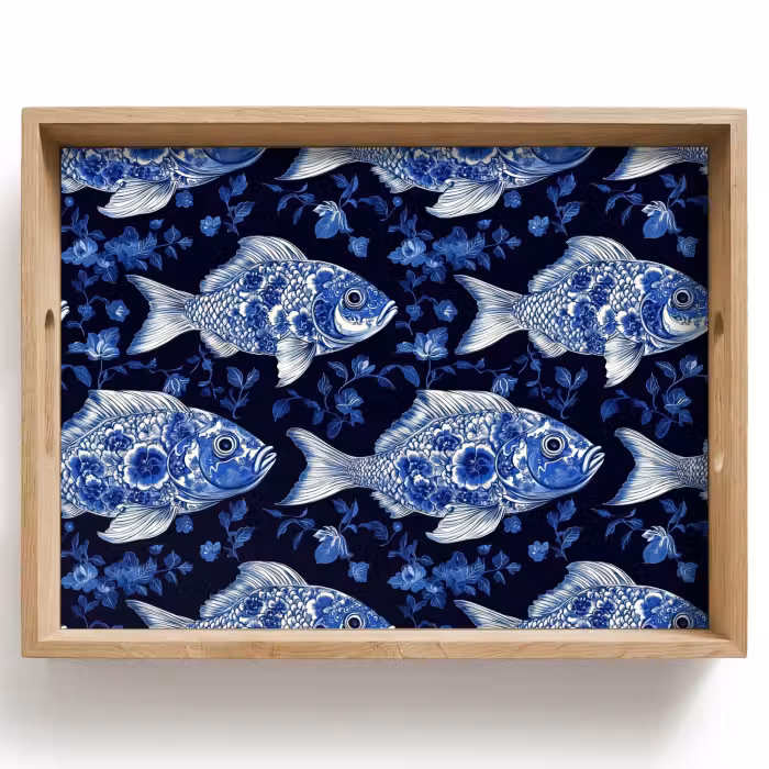 Dienblad - Vissen - Bloemen - Blauw