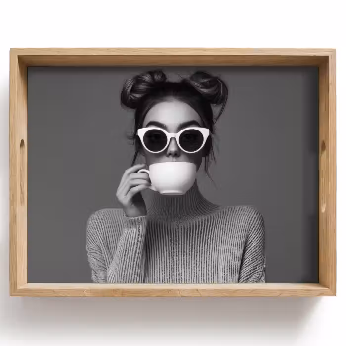 Dienblad - Vrouw - Koffie - Zwart - Wit