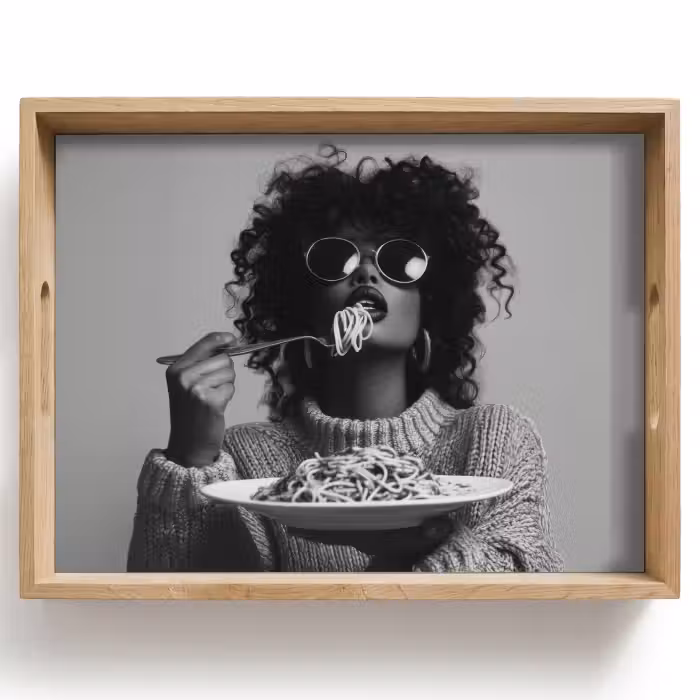 Dienblad - Vrouw - Pasta - Zwart - Wit