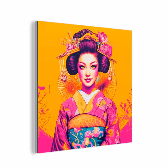 Aluminium schilderij - Bloemen - Vrouw - Kimono - Roze