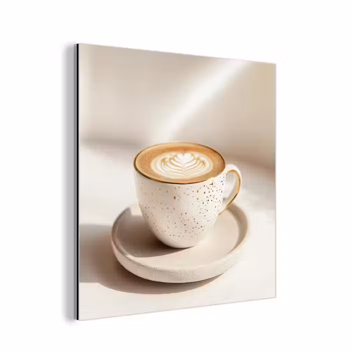 Aluminium schilderij - Cappuccino - Schuim - Schotel - Beige