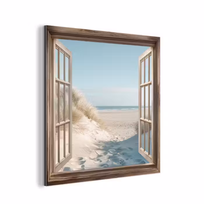 Aluminium schilderij - Doorkijk - Helmgras - Duinen - Zee - Landschap