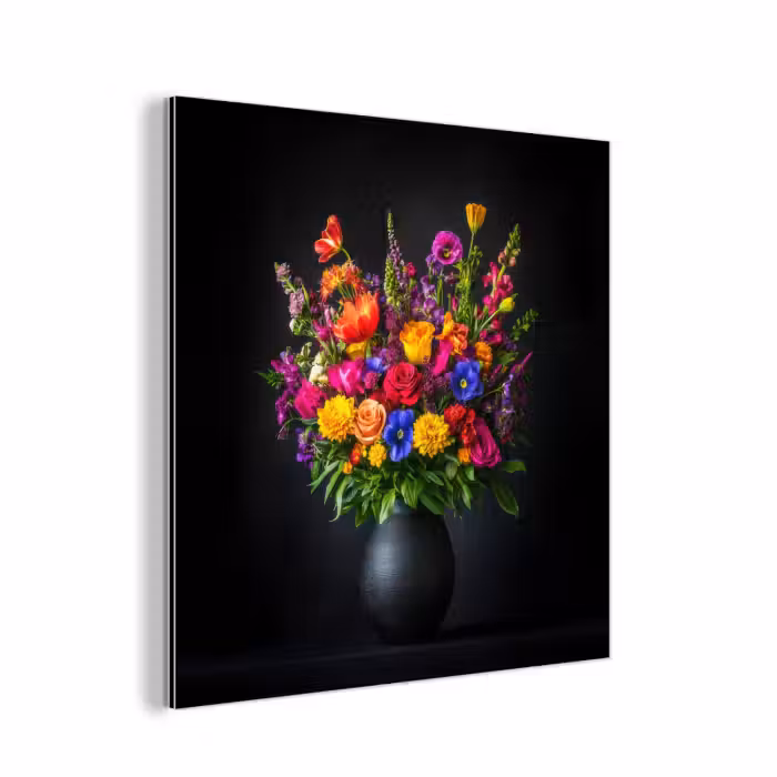 Aluminium schilderij - Felgekleurd - Bloemen - Vaas