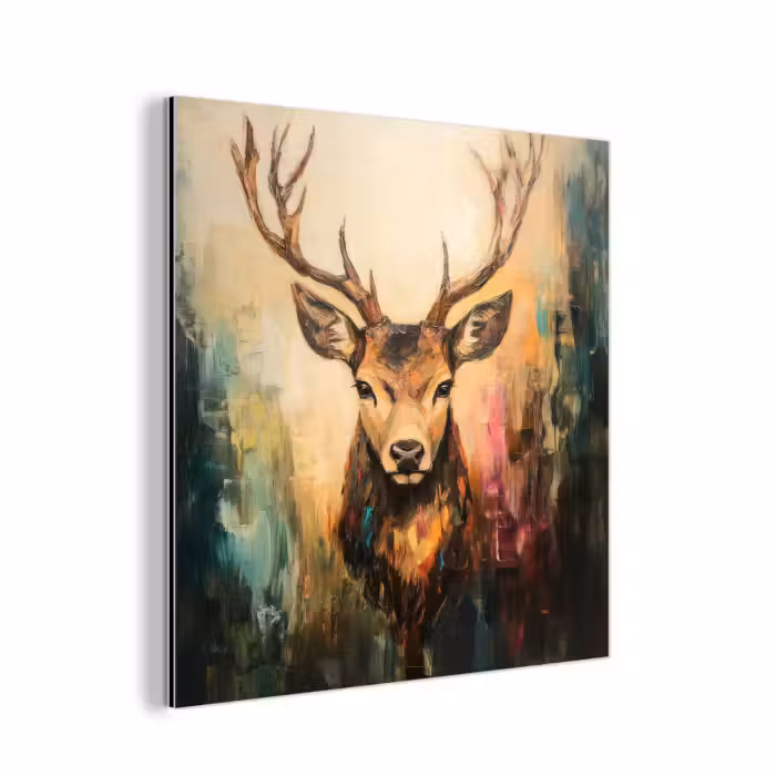 Aluminium schilderij - Hert - Geverfd - Gewei - Bruin