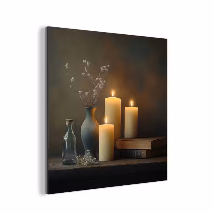 Aluminium schilderij - Kaarsen - Stilleven - Rustiek - Boeken