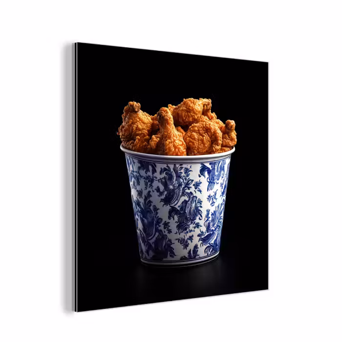 Aluminium schilderij - Kip - Bucket - Delfts blauw - Lekker